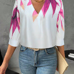 Camisa Feminina Meia Manga Estampada Decote V