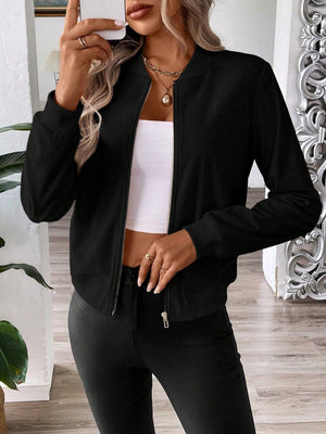 Jaqueta Bomber Feminina com Zíper Curta com Bolsos
