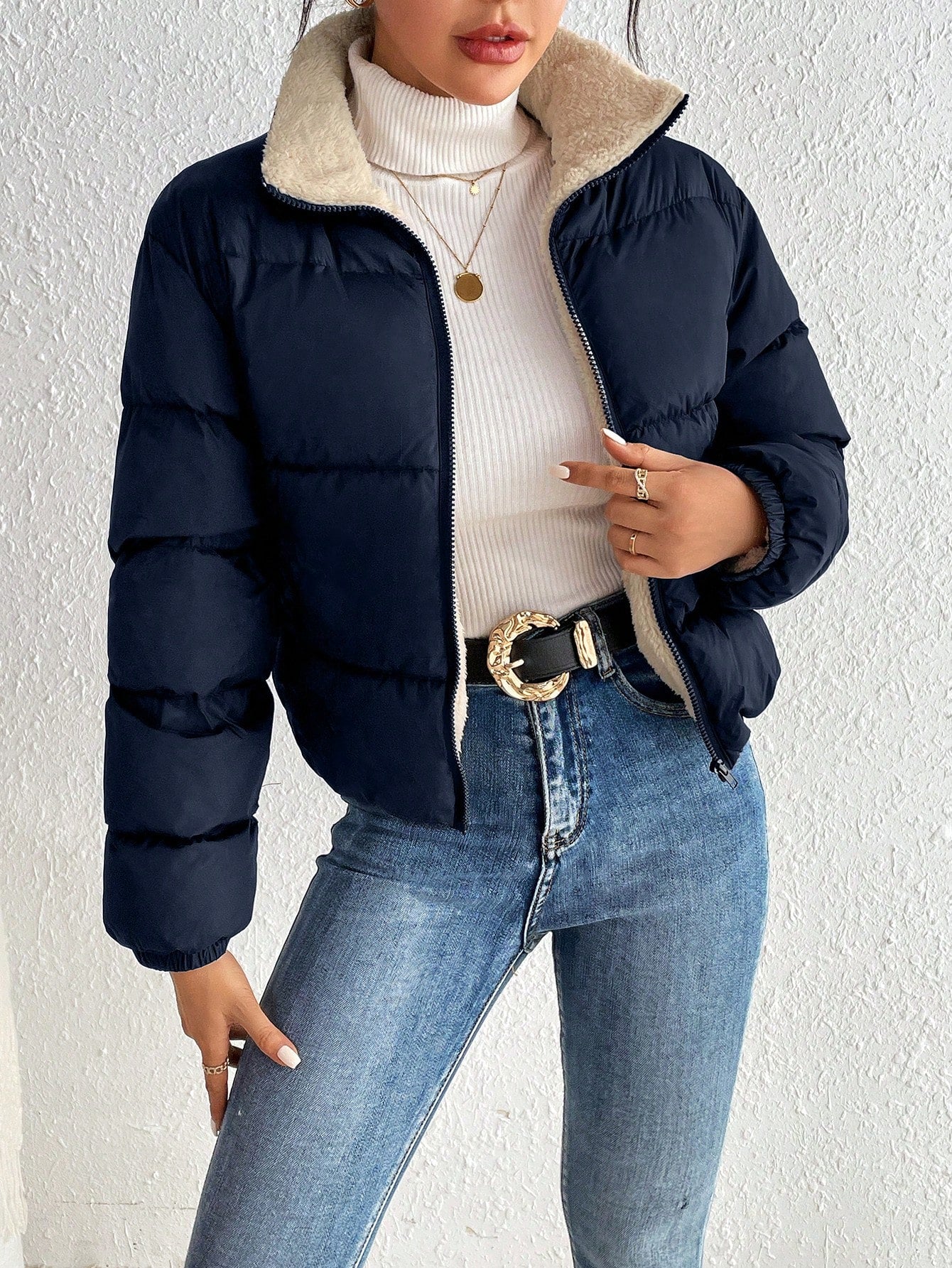 Jaqueta Puffer Feminina de Inverno Peluciada