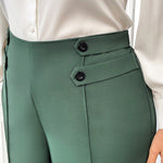 Firerie Calça reta elegante de cor sólida em tamanho plus size com detalhe de botão na cintura