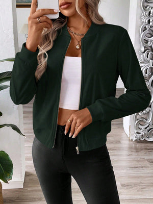 Jaqueta Bomber Feminina com Zíper Curta com Bolsos