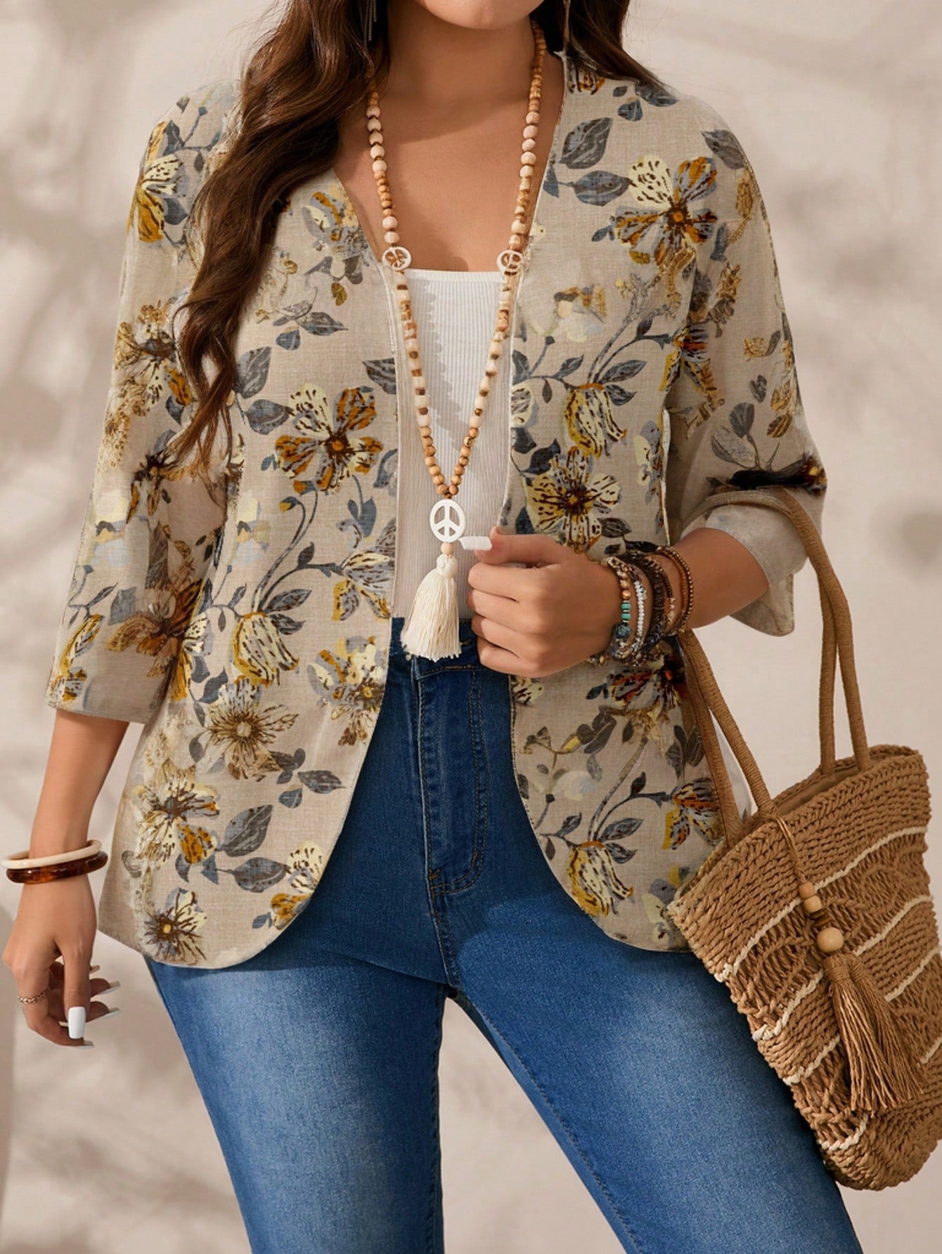 Casaco Feminino Plus Size Leve Meia Manga Retrô