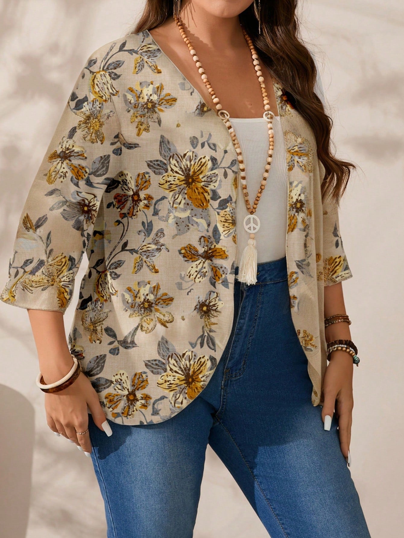 Casaco Feminino Plus Size Leve Meia Manga Retrô