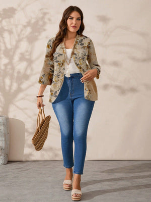 Casaco Feminino Plus Size Leve Meia Manga Retrô