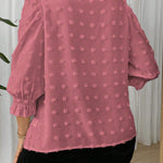 Relaxiva Camisa Casual com Gola Careca, Manga Média e Bolinhas Suíças em Cor Sólida, Plus Size