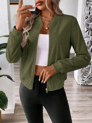 Jaqueta Bomber Feminina com Zíper Curta com Bolsos