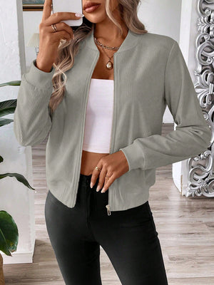 Jaqueta Bomber Feminina com Zíper Curta com Bolsos