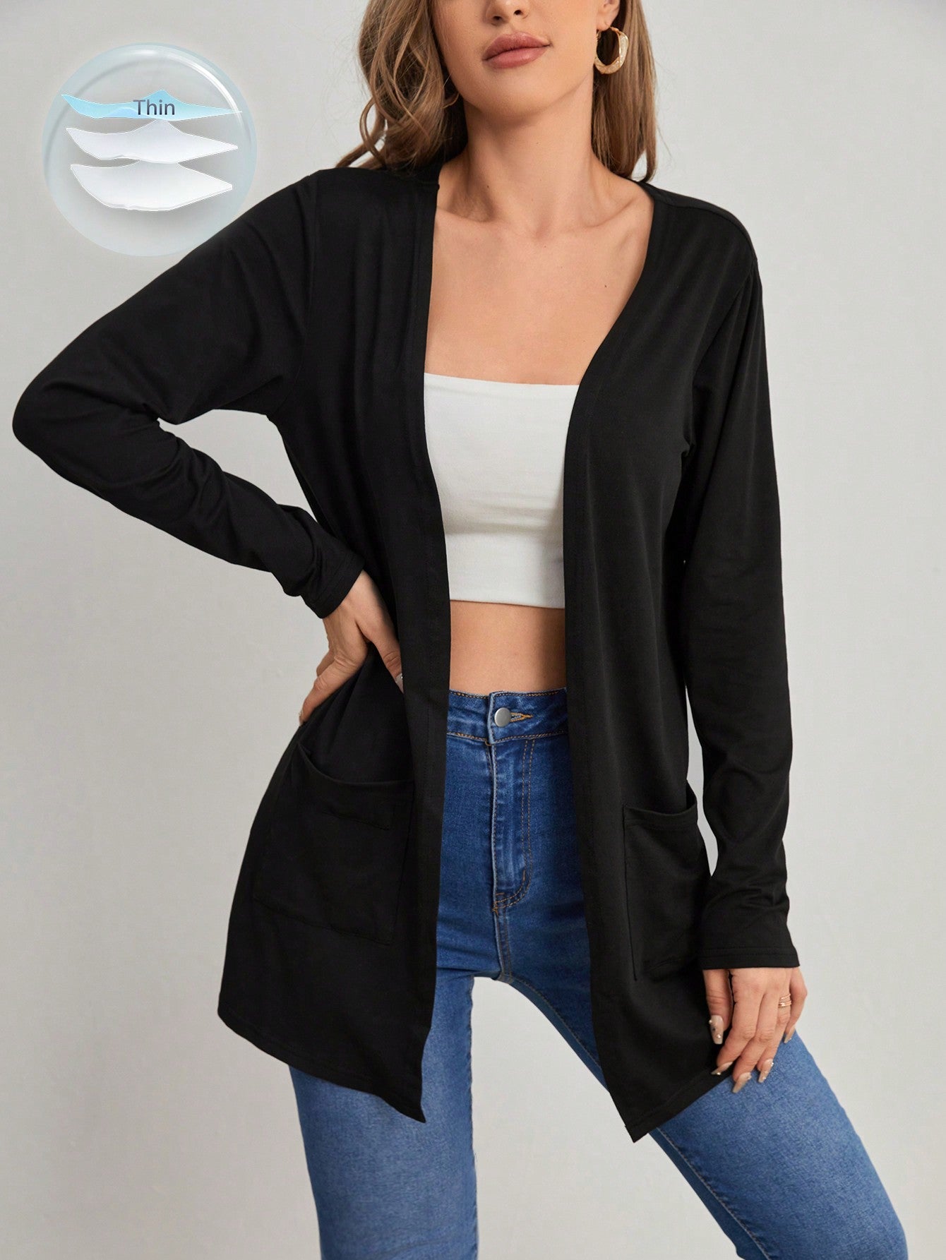 Casaco Cardigan Feminino Manga Longa com Bolso
