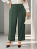 Firerie Calça reta elegante de cor sólida em tamanho plus size com detalhe de botão na cintura