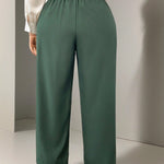 Firerie Calça reta elegante de cor sólida em tamanho plus size com detalhe de botão na cintura