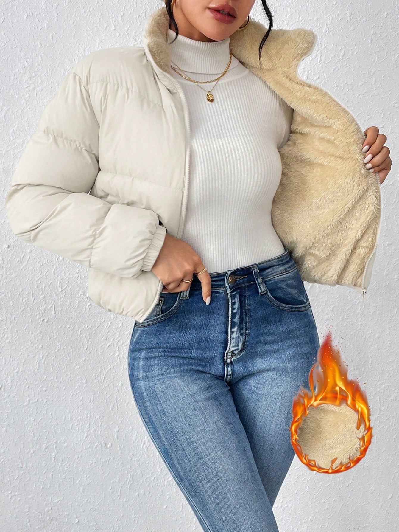 Jaqueta Puffer Feminina de Inverno Peluciada