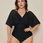 Maiô Plus Size com Mangas e Tule