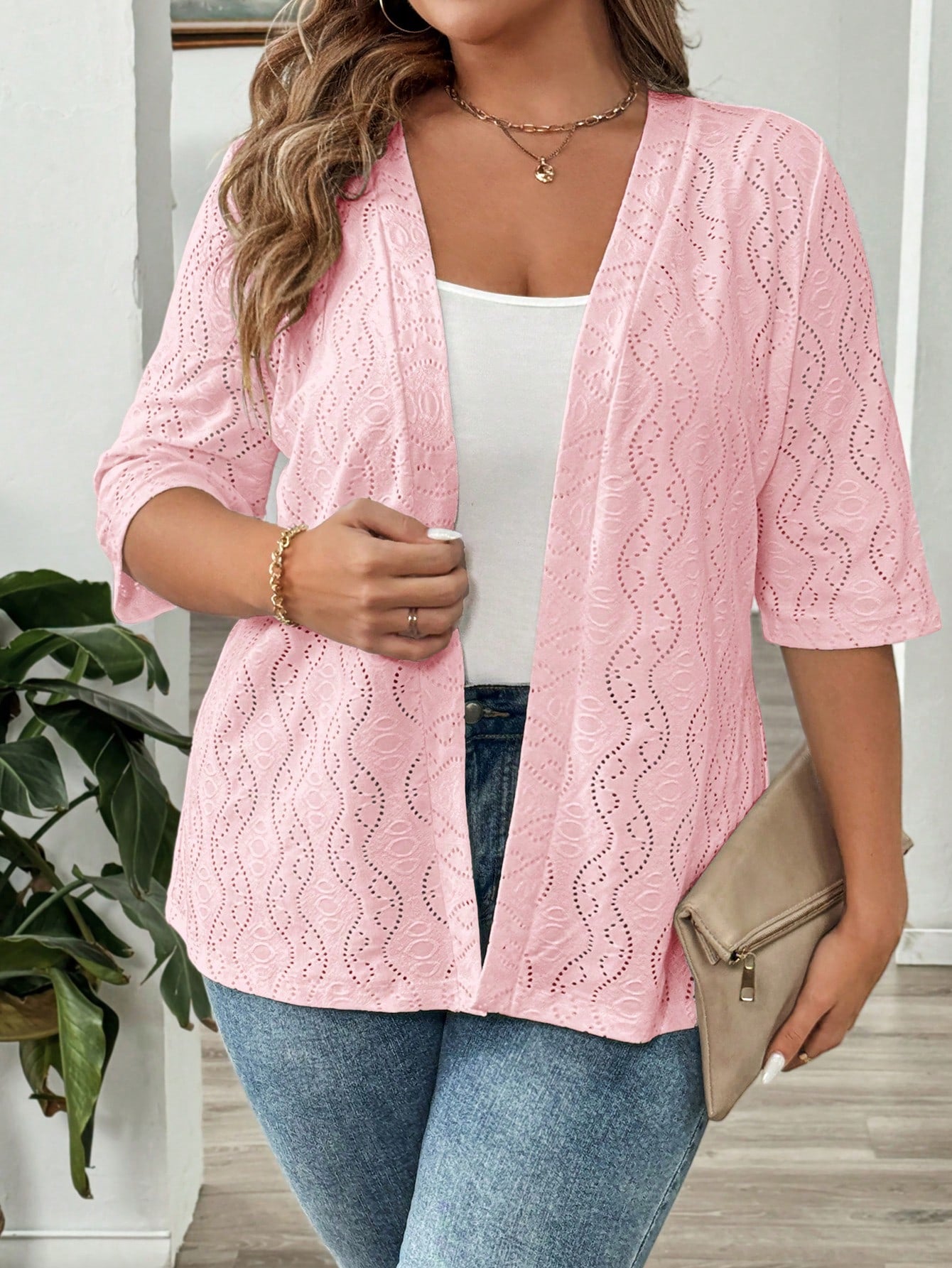 Casaco de Malha Feminino Meia Manga Plus Size