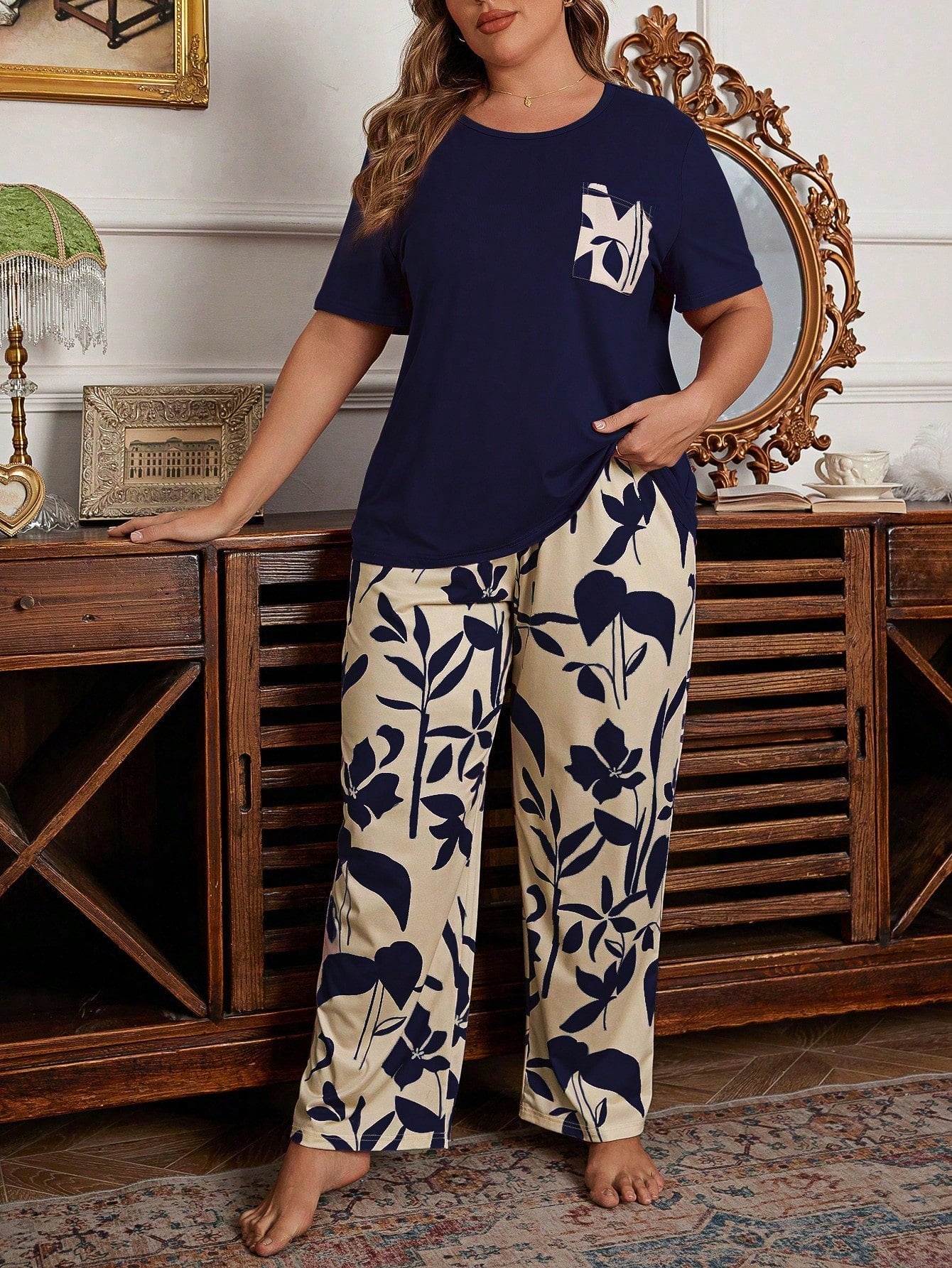 Pijama Longo Feminino Plus Size Estampa Floral