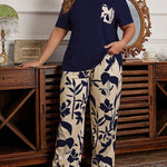 Pijama Longo Feminino Plus Size Estampa Floral