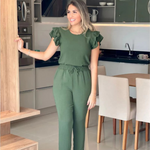 Conjunto Feminino Casual Elegante Blusa Calça em Linho De Algodão