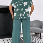 Conjunto Feminino Plus Size Manga Curta Calça Soltinha