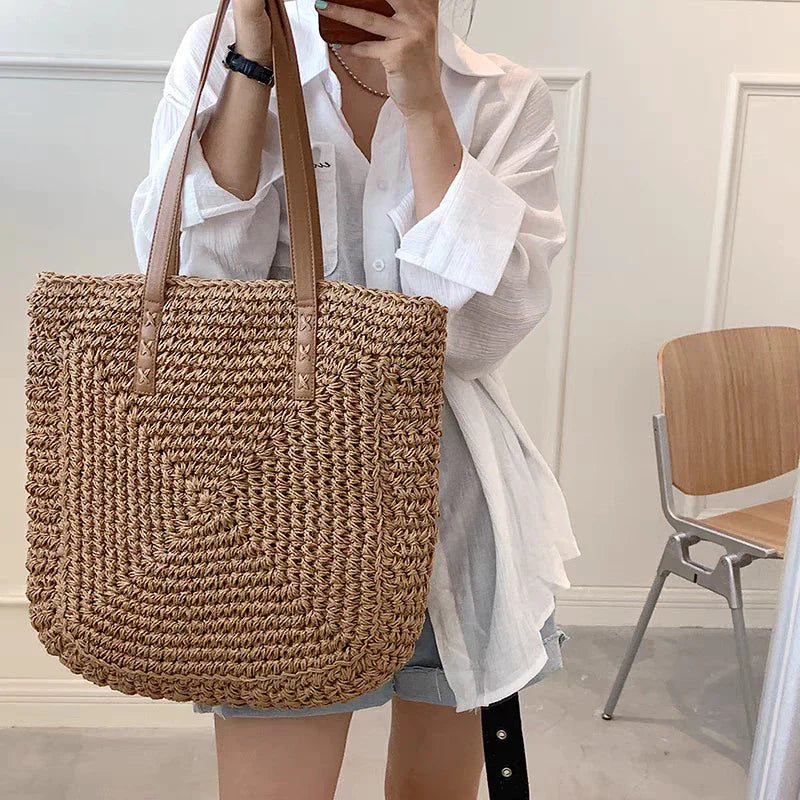 Bolsa Feminina de Palha Grande de Praia